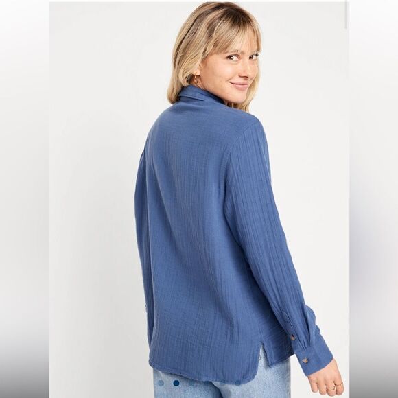 Crinkle Gauze Button Down Shirt - Picture 3 of 11